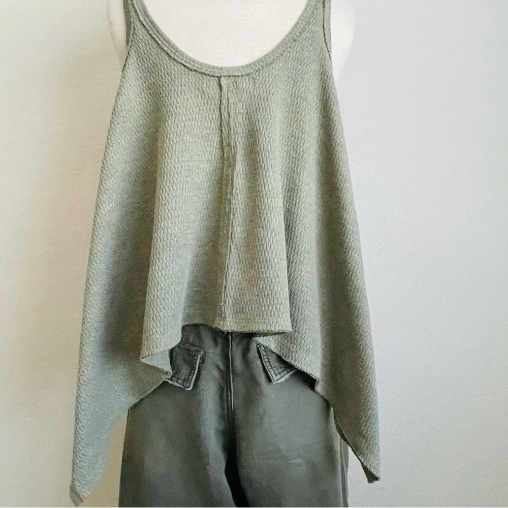Free People We the Free Waffle Hi-Lo Olive Tank